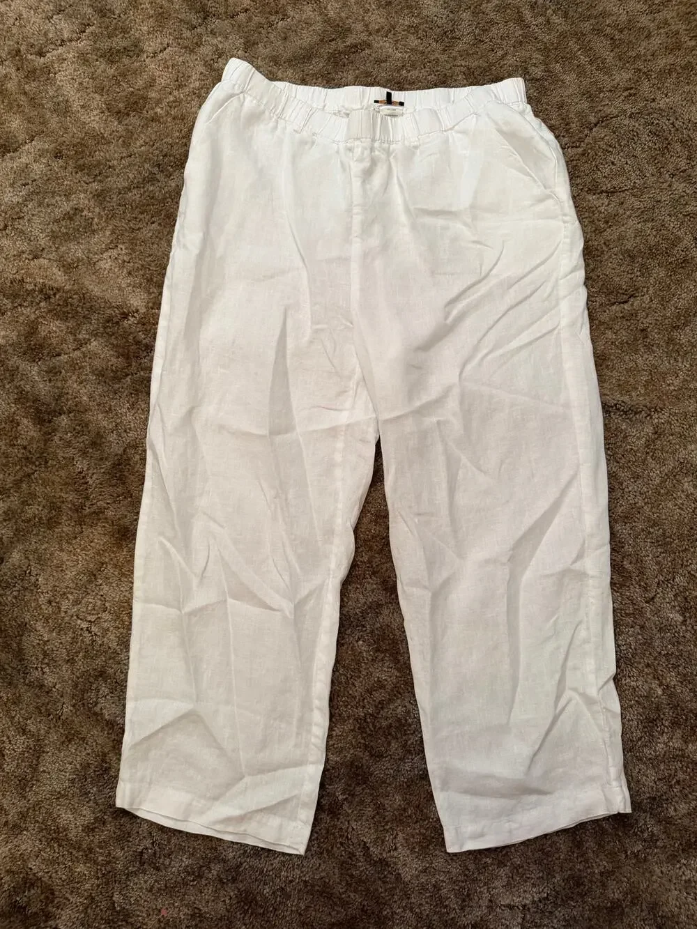 Quince 100% European Linen Pants in White Light Weight Resort Wear Elastic Waist